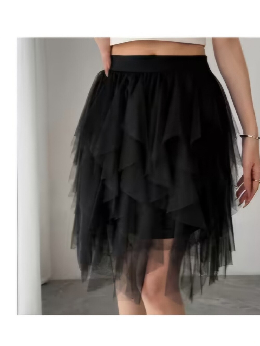 Black Layered Tulle Midi Skirt - Women